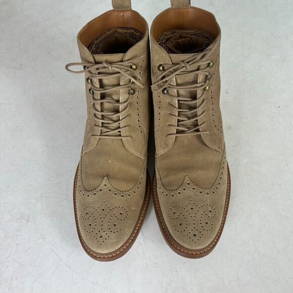 Taft The Mack Boot Mens 11 Tan Leather Suede Wingtip Lace Up Brogue Service - Picture 11 of 13